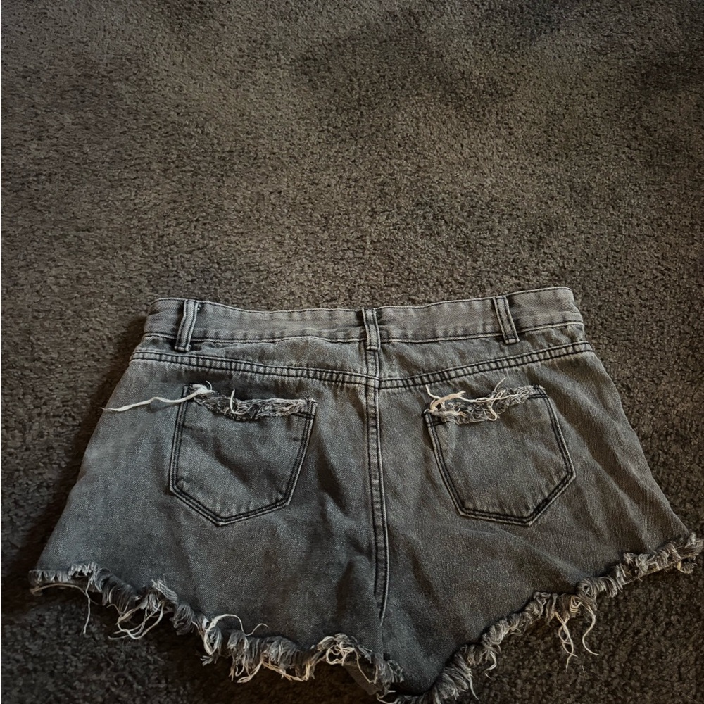 Ripped Gray Denim Women Shorts